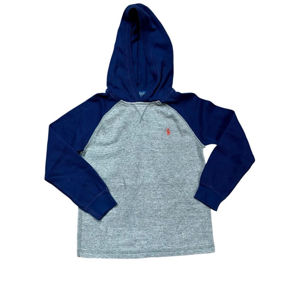 Polo Ralph Lauren Kids Navy & Gray Hooded Thermal Shirt Sz 6